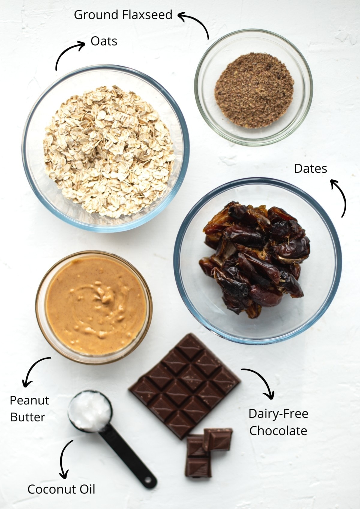 Overhead view of date and peanut butter cookie ingredients.
