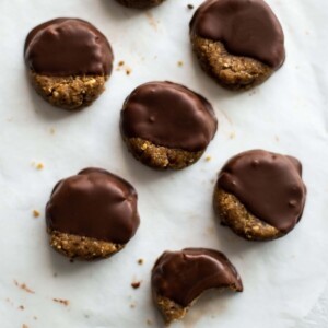 Peanut butter cookies on baking paper.