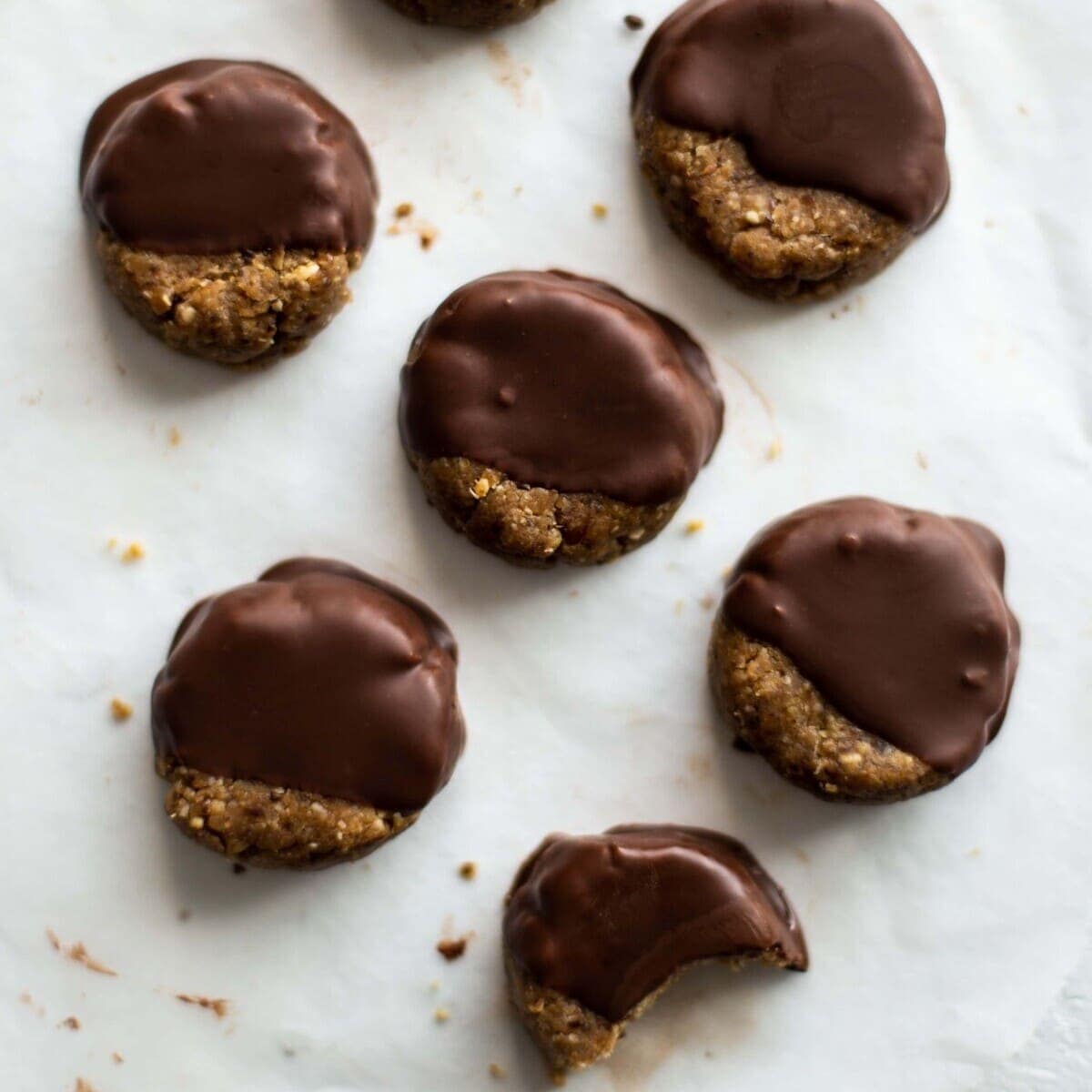 Peanut butter cookies on baking paper.