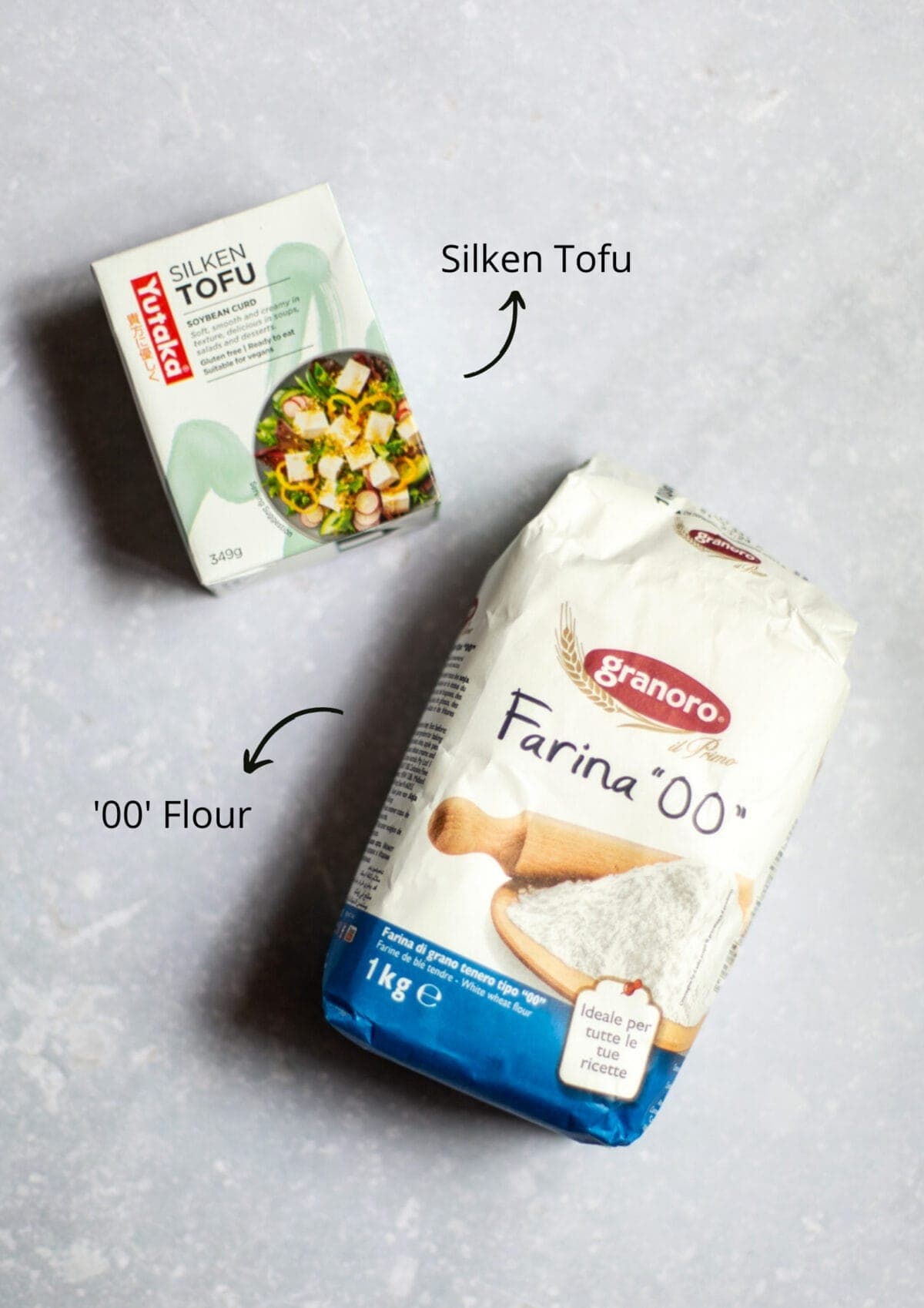 Overhead photo of the homemade vegan pasta ingredients.